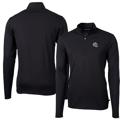 Men's Cutter & Buck  Black Las Vegas Raiders Helmet Virtue Eco Pique Recycled Quarter-Zip Pullover Top