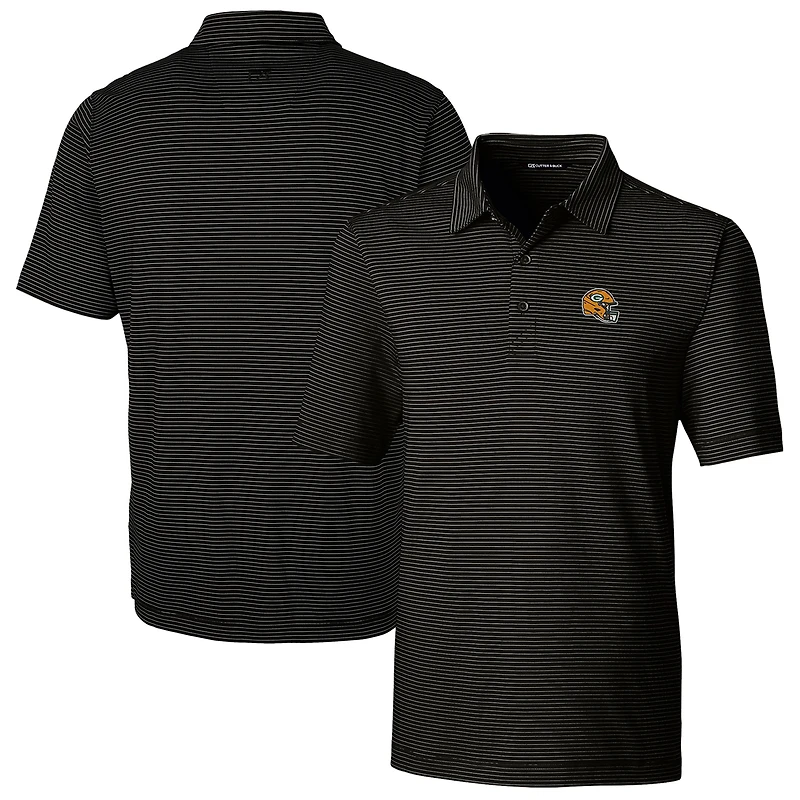 Men's Cutter & Buck  Black Green Bay Packers Helmet Forge Pencil Stripe Stretch Polo