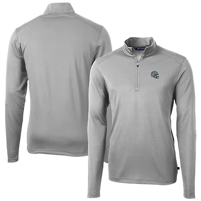 Men's Cutter & Buck  Silver Detroit Lions Helmet Virtue Eco Pique Recycled Quarter-Zip Pullover Top