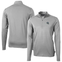 Men's Cutter & Buck  Silver Detroit Lions Helmet Virtue Eco Pique Recycled Quarter-Zip Pullover Top
