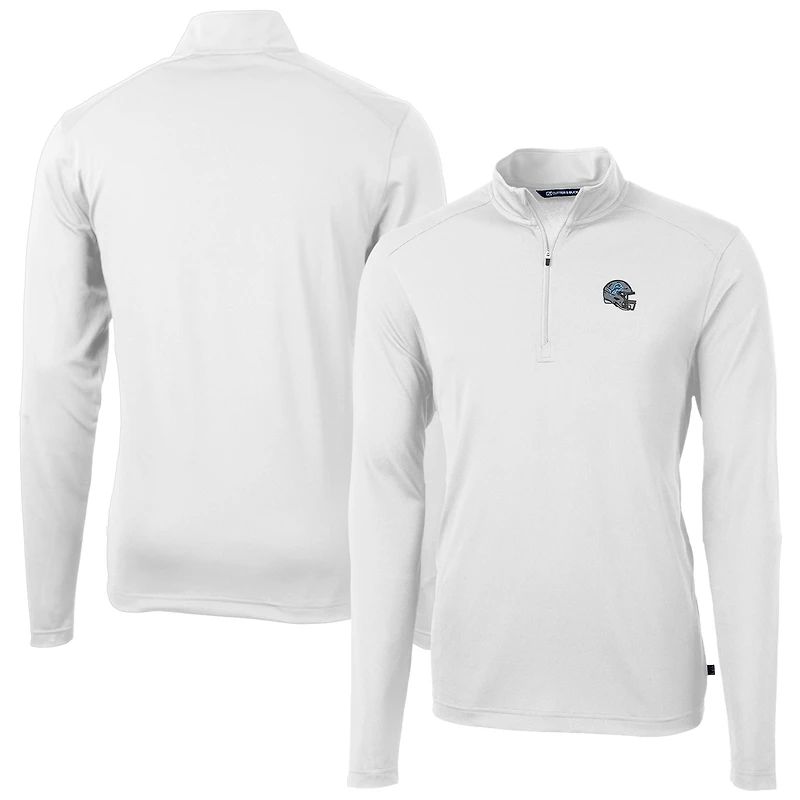 Men's Cutter & Buck  White Detroit Lions Helmet Virtue Eco Pique Recycled Quarter-Zip Pullover Top