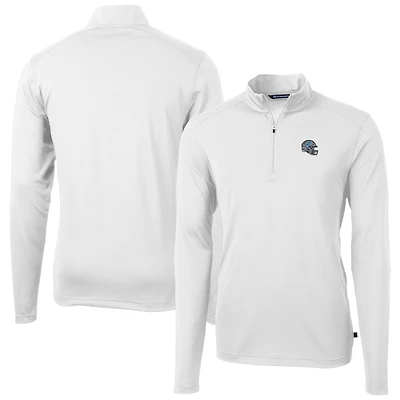 Men's Cutter & Buck  White Detroit Lions Helmet Virtue Eco Pique Recycled Quarter-Zip Pullover Top