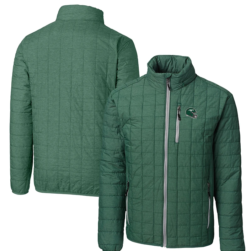 Men's Cutter & Buck  Hunter Green New York Jets Helmet Rainier PrimaLoft Eco Insulated Full-Zip Puffer Jacket