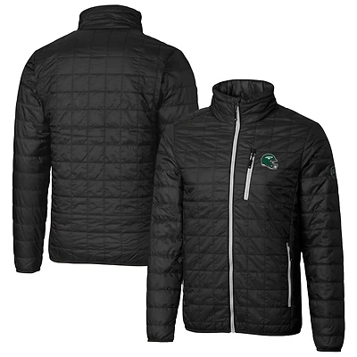 Men's Cutter & Buck  Black New York Jets Helmet Rainier PrimaLoft Eco Insulated Full-Zip Puffer Jacket