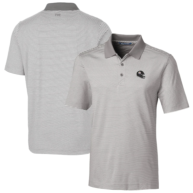 Men's Cutter & Buck  Silver Pittsburgh Steelers Helmet Forge Tonal Stripe Stretch Polo