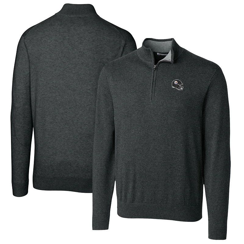 Men's Cutter & Buck  Charcoal Pittsburgh Steelers Helmet Lakemont Tri-Blend Quarter-Zip Pullover Sweater