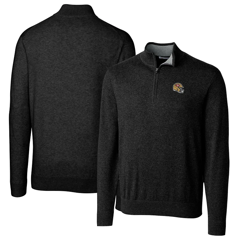 Men's Cutter & Buck  Black San Francisco 49ers Helmet Lakemont Tri-Blend Quarter-Zip Pullover Sweater