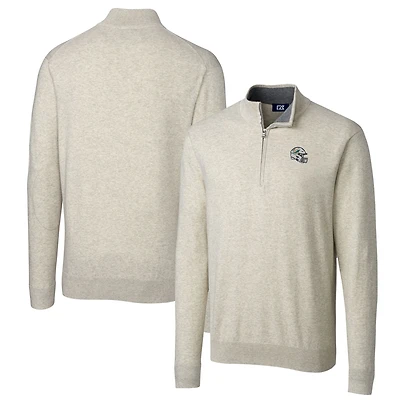 Men's Cutter & Buck  Oatmeal Miami Dolphins Helmet Lakemont Tri-Blend Quarter-Zip Pullover Sweater