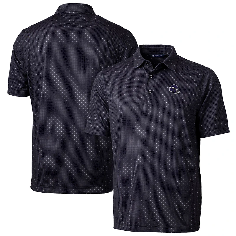 Men's Cutter & Buck  Black Minnesota Vikings Helmet Pike Double Dot Print Stretch Polo