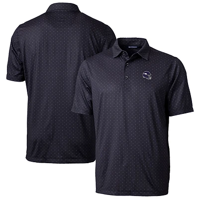 Men's Cutter & Buck  Black Minnesota Vikings Helmet Pike Double Dot Print Stretch Polo
