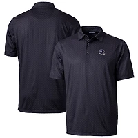 Men's Cutter & Buck  Black Minnesota Vikings Helmet Pike Double Dot Print Stretch Polo