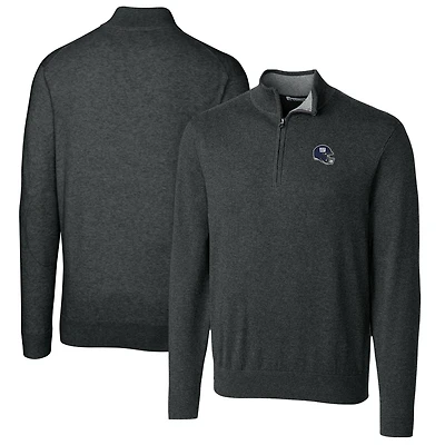Men's Cutter & Buck  Charcoal New York Giants Helmet Lakemont Tri-Blend Quarter-Zip Pullover Sweater