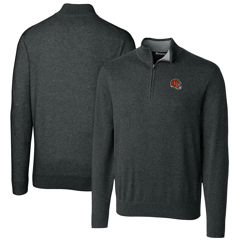 Men's Cutter & Buck  Charcoal Cincinnati Bengals Helmet Lakemont Tri-Blend Quarter-Zip Pullover Sweater