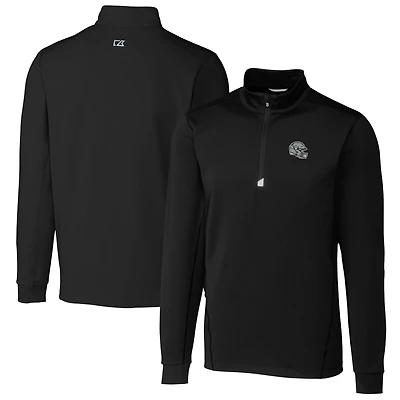 Men's Cutter & Buck  Black Las Vegas Raiders Helmet Traverse Stretch Quarter-Zip Pullover Top