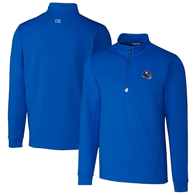 Men's Cutter & Buck  Royal New York Giants Helmet Traverse Stretch Quarter-Zip Pullover Top