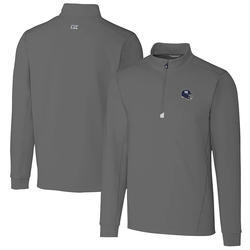 Men's Cutter & Buck  Gray New York Giants Helmet Traverse Stretch Quarter-Zip Pullover Top