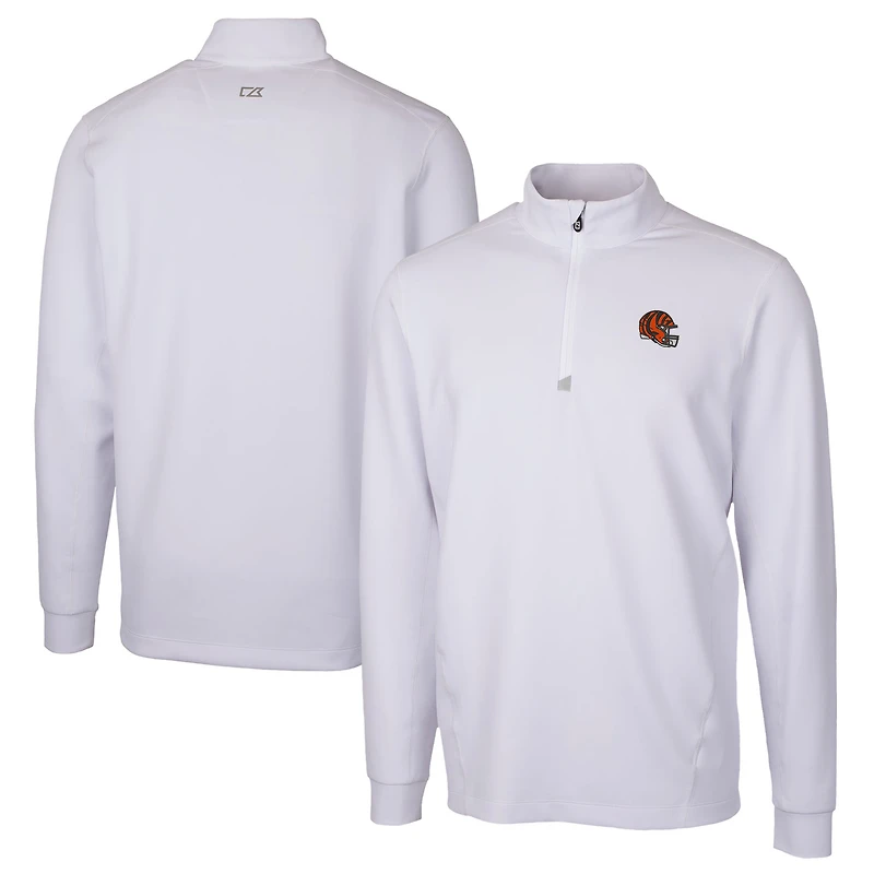 Men's Cutter & Buck  White Cincinnati Bengals Helmet Traverse Stretch Quarter-Zip Pullover Top