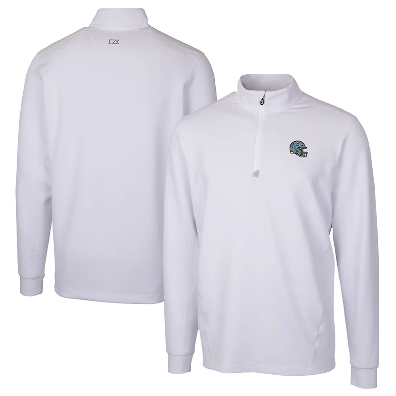 Men's Cutter & Buck  White Detroit Lions Helmet Traverse Stretch Quarter-Zip Pullover Top