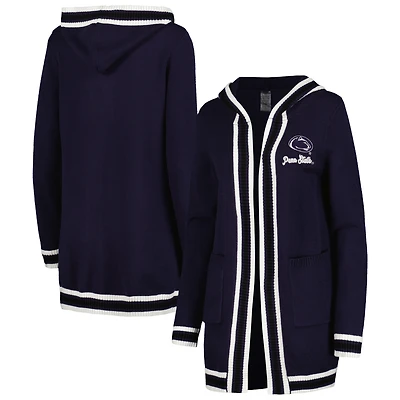 Women's Gameday Couture Navy Penn State Nittany Lions One More Round Tri-Blend Striped Hooded Cardigan Sweater