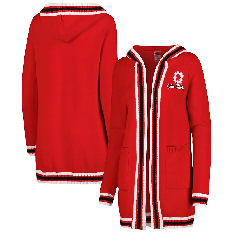 Women's Gameday Couture Scarlet Ohio State Buckeyes One More Round Tri-Blend Striped Hooded Cardigan Sweater