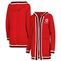 Women's Gameday Couture Scarlet Ohio State Buckeyes One More Round Tri-Blend Striped Hooded Cardigan Sweater