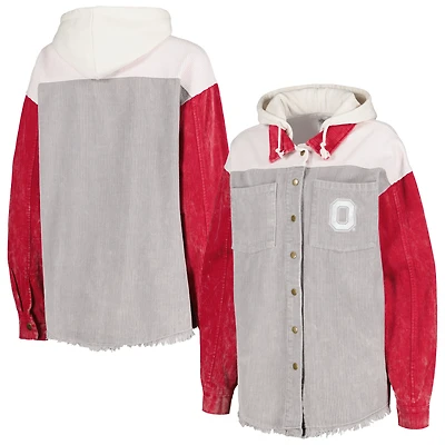 Women's Gameday Couture Gray Ohio State Buckeyes Vintage Wash Corduroy Full-Snap Hooded Shacket