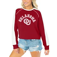 Women's Gameday Couture Crimson Oklahoma Sooners Blindside Raglan Cropped Pullover Sweatshirt