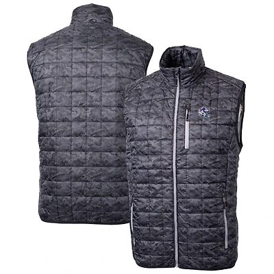Men's Cutter & Buck  Black Buffalo Bills Helmet Rainier PrimaLoft Eco Insulated Printed Full-Zip Puffer Vest