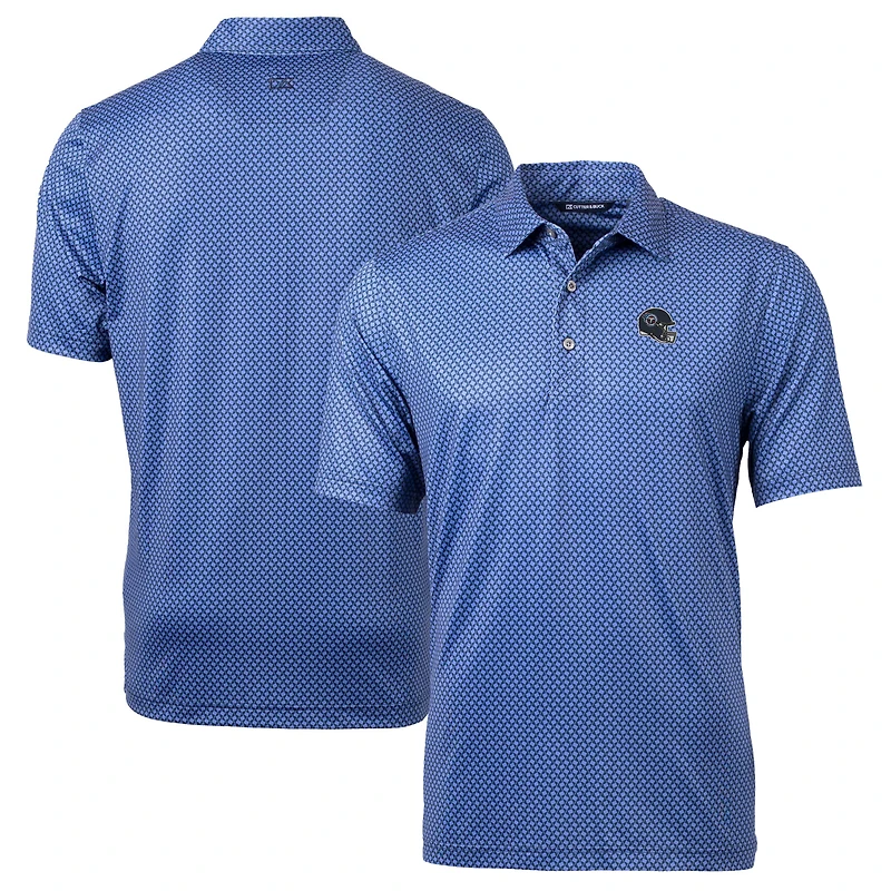 Men's Cutter & Buck  Navy Tennessee Titans Helmet Pike Banner Print Stretch Polo