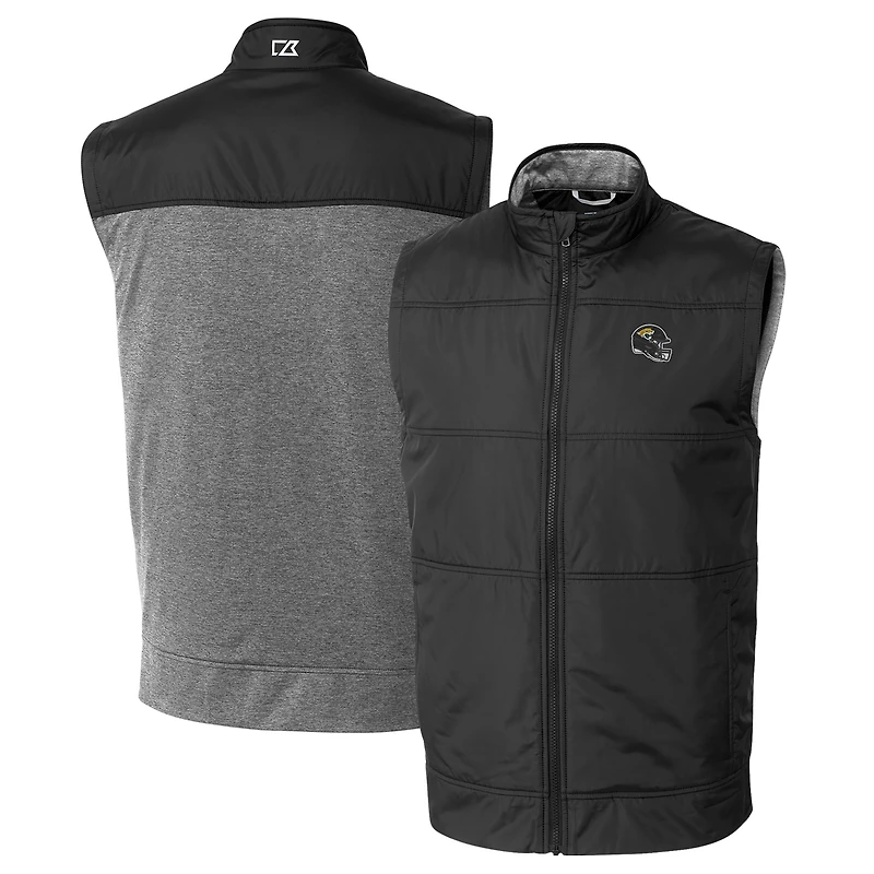 Men's Cutter & Buck  Black Jacksonville Jaguars Helmet Stealth Hybrid Quilted Windbreaker Full-Zip Vest