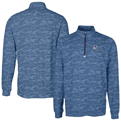 Men's Cutter & Buck  Navy Buffalo Bills Helmet Traverse Camo Print Stretch Quarter-Zip Pullover Top