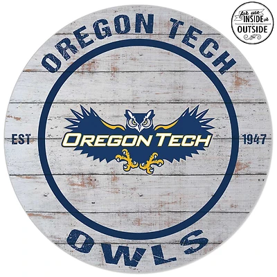 Oregon Tech Hustlin' Owls 20'' Indoor/Outdoor Weathered Circle Sign