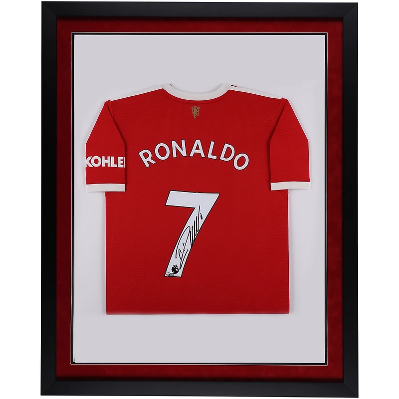 Cristiano Ronaldo Manchester United Autographed Framed adidas 2021 Red Jersey - Vertical