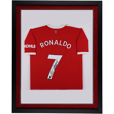 Cristiano Ronaldo Manchester United Autographed Framed adidas 2021 Red Jersey - Vertical