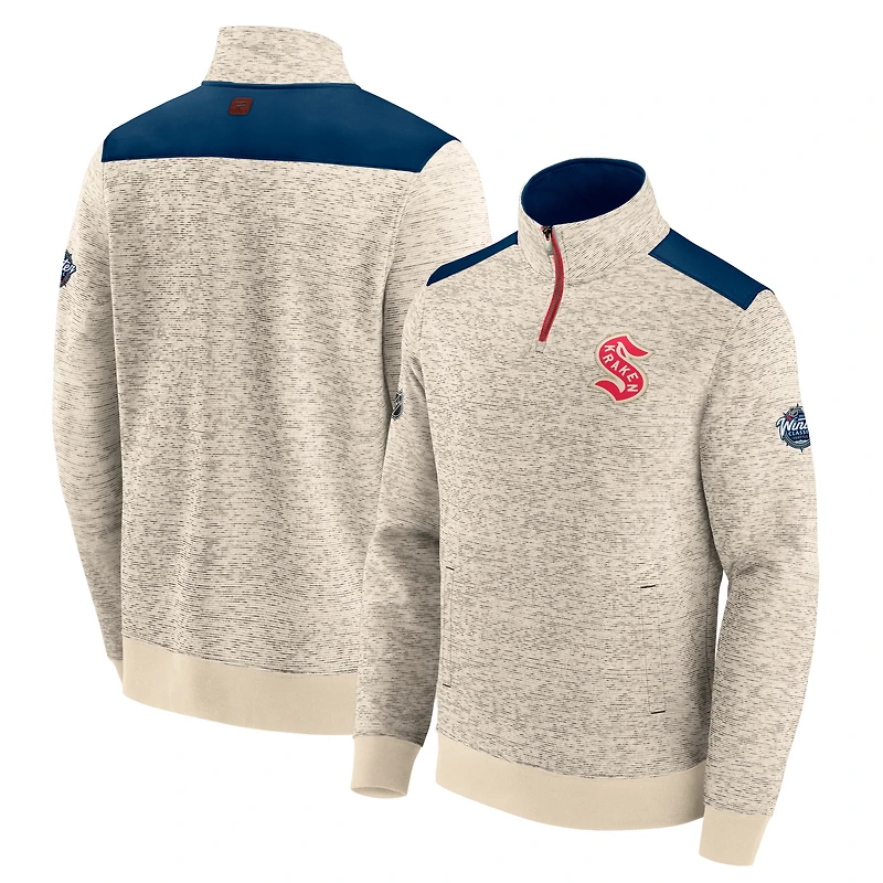 Men's Fanatics Deep Sea Blue/Cream Seattle Kraken 2024 NHL Winter Classic Authentic Pro Fleece Quarter-Zip Pullover Top