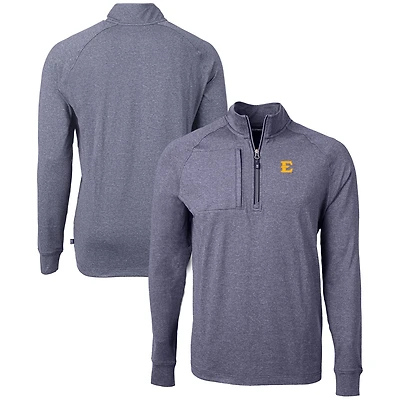 Men's Cutter & Buck  Heather Navy ETSU Buccaneers Big & Tall Adapt Eco Knit Quarter-Zip Pullover Top