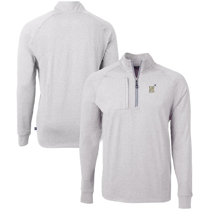 Men's Cutter & Buck  Heather Gray Navy Midshipmen Big & Tall Adapt Eco Knit Quarter-Zip Pullover Top