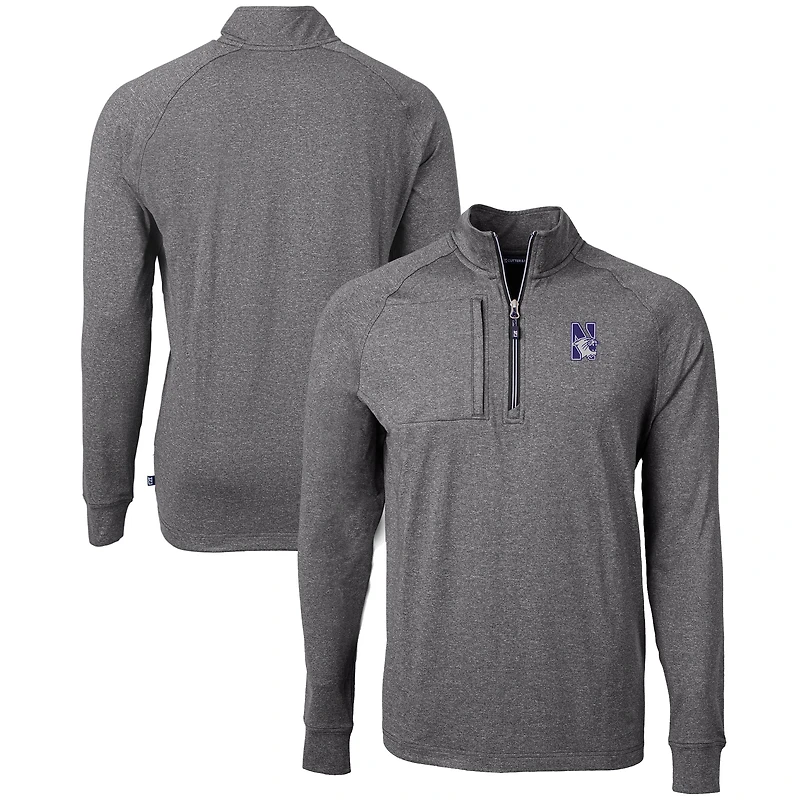 Men's Cutter & Buck  Heather Black Northwestern Wildcats Big & Tall Adapt Eco Knit Quarter-Zip Pullover Top