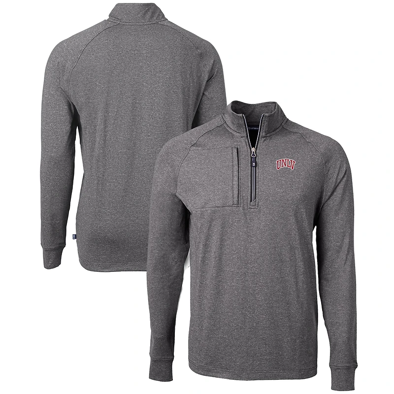 Men's Cutter & Buck  Heather Black UNLV Rebels Big & Tall Adapt Eco Knit Quarter-Zip Pullover Top