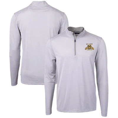 Men's Cutter & Buck  Gray/White North Carolina A&T Aggies Big & Tall Virtue Eco Pique Micro Stripe Recycled Quarter-Zip Pullover Top