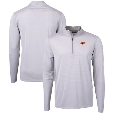 Men's Cutter & Buck Gray/White Oklahoma State Cowboys Big & Tall Virtue Eco Pique Micro Stripe Recycled Quarter-Zip Pullover Top