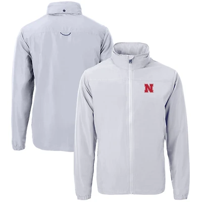 Men's Cutter & Buck  Gray Nebraska Huskers Big & Tall Charter Eco Knit Recycled Full-Zip Jacket