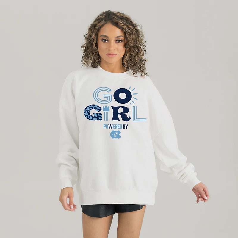Women's Gameday Couture White North Carolina Tar Heels PoweredBy Go Girl Premium Pullover Sweatshirt