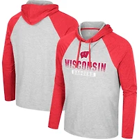 Men's Colosseum  Heather Gray Wisconsin Badgers Hasta La Vista Raglan Hoodie Long Sleeve T-Shirt