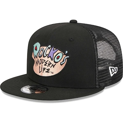 Men's New Era Black Rocko's Modern Life  Trucker 9FIFTY Snapback Hat