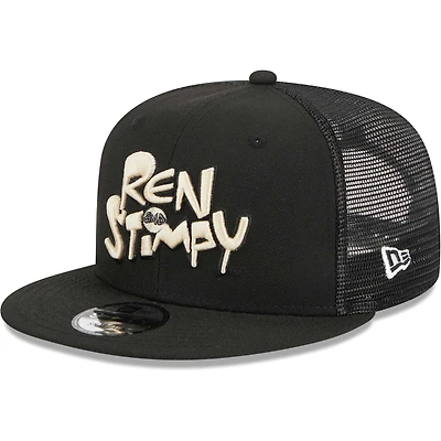 Men's New Era Black The Ren & Stimpy Show  Trucker 9FIFTY Snapback Hat