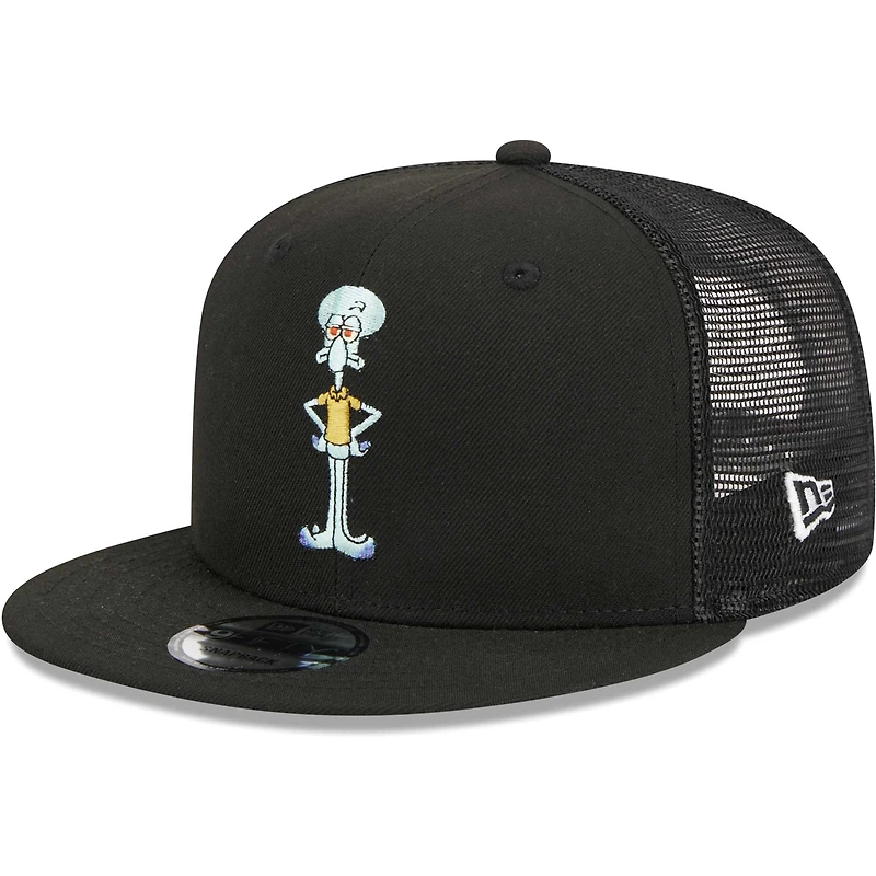 Men's New Era Black SpongeBob SquarePants Squidward Mesh Trucker 9FIFTY Snapback Hat