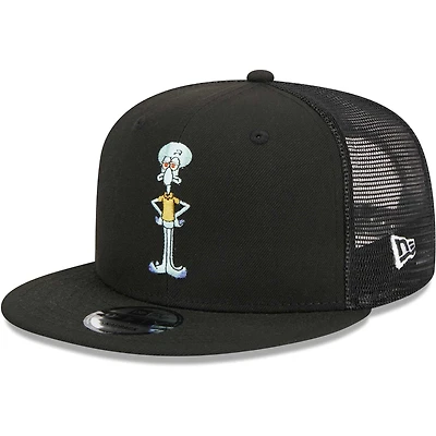 Men's New Era Black SpongeBob SquarePants Squidward Mesh Trucker 9FIFTY Snapback Hat