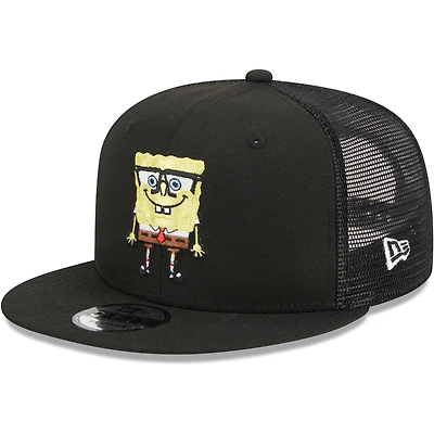 Men's New Era Black SpongeBob SquarePants Glasses Mesh Trucker 9FIFTY Snapback Hat