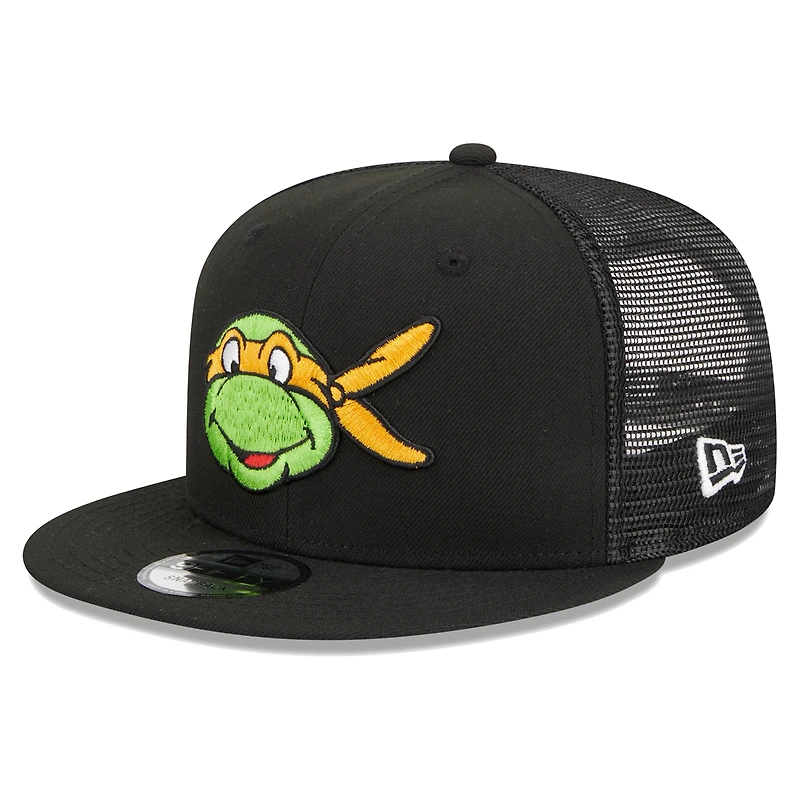 Men's New Era Black Teenage Mutant Ninja Turtles Happy Michelangelo Trucker 9FIFTY Snapback Hat